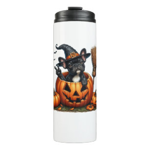 French Bulldog Witch Pumpkin Halloween Mens Womens Thermal Tumbler