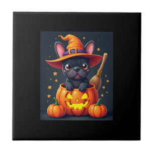 French Bulldog Witch Pumpkin Halloween Mens Womens Tile