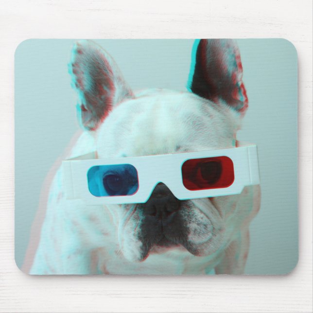 French Bulldog With 3D Glasses Mouse Mat (Front)