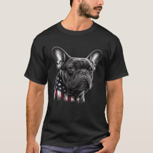 French Bulldog With American Flag On Patriotic USA T-Shirt