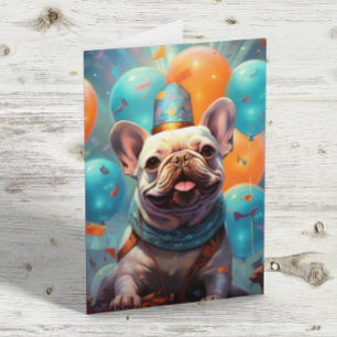 French Bulldog With Balloons Birthday Card