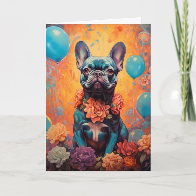 French Bulldog With Balloons Birthday  Card (Front)