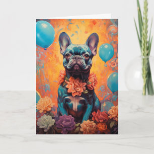 French Bulldog With Balloons Birthday Card