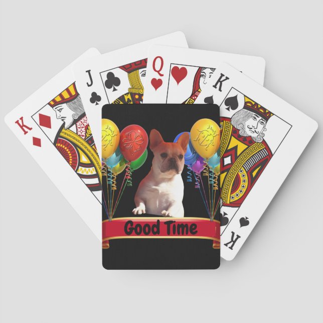 French Bulldog with balloons birthday Playing Cards (Back)