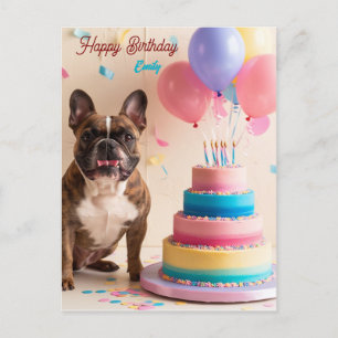 French Bulldog with birthday cake Postcard