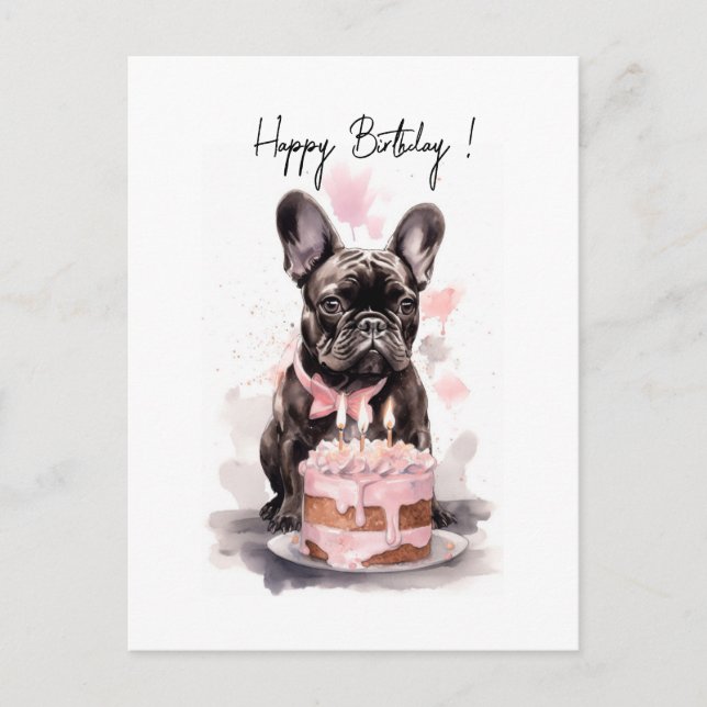 French Bulldog with birthday cake Postcard (Front)