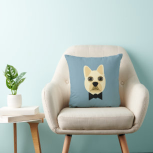 French Bulldog with bowtie blue Cushion