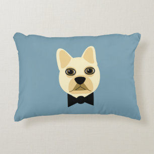 French Bulldog with bowtie blue Decorative Cushion