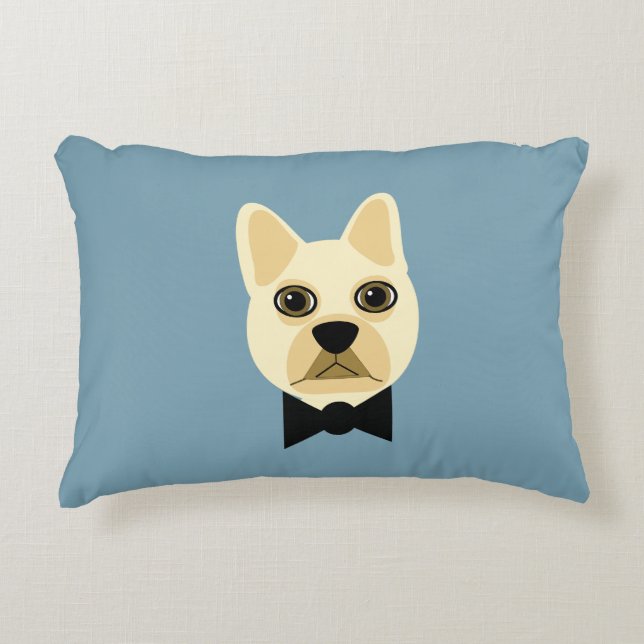 French Bulldog with bowtie blue Decorative Cushion (Front)
