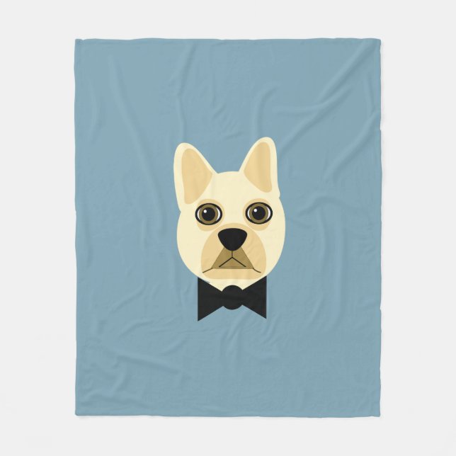 French Bulldog with bowtie blue Fleece Blanket (Front)