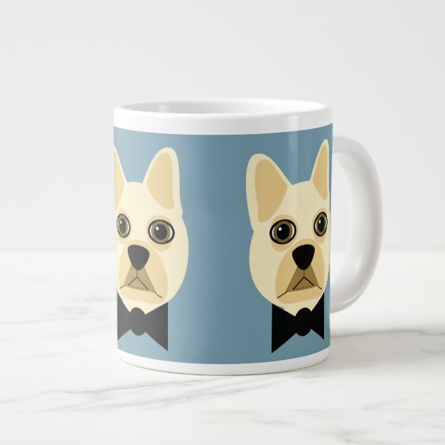 French Bulldog with bowtie blue Large Coffee Mug (Front Right)