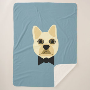 French Bulldog with bowtie blue Sherpa Blanket