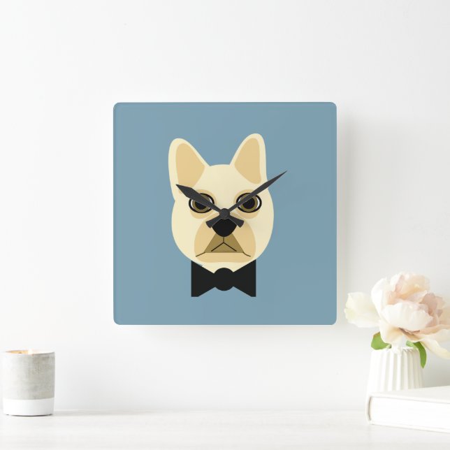 French Bulldog with bowtie blue Square Wall Clock (Home)
