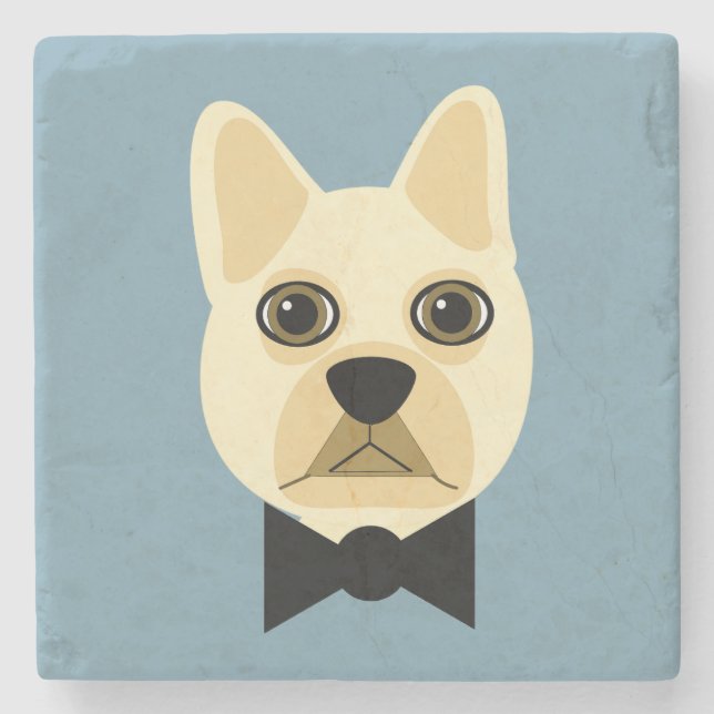 French Bulldog with bowtie blue Stone Coaster (Front)