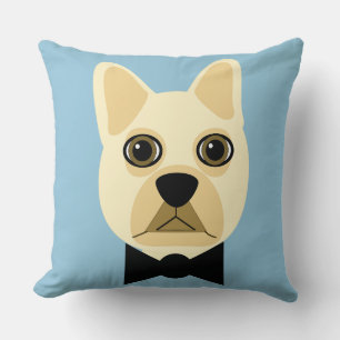 French Bulldog with bowtie Cream Blue Cushion