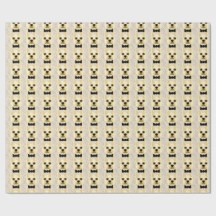 French Bulldog with Bowtie, Herringbone Beige  Wrapping Paper