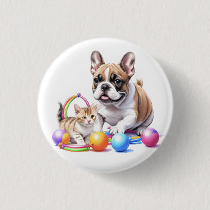 French Bulldog with cat 3 Cm Round Badge