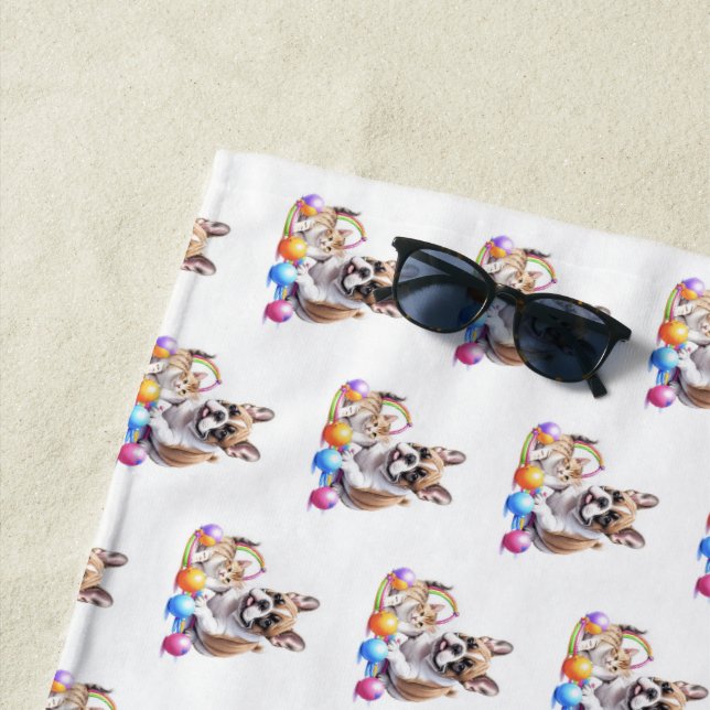 French Bulldog with cat Beach Towel (In Situ)