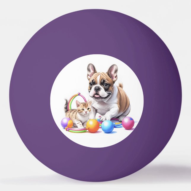 French Bulldog with cat Ping Pong Ball (Front)