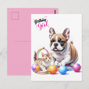 French Bulldog with cat Postcard