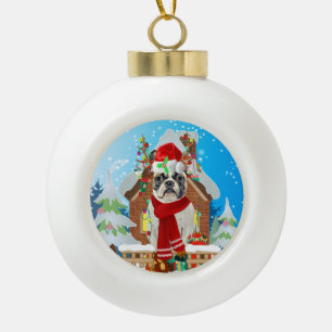 French Bulldog with Christmas gifts Ceramic Ball Christmas Ornament