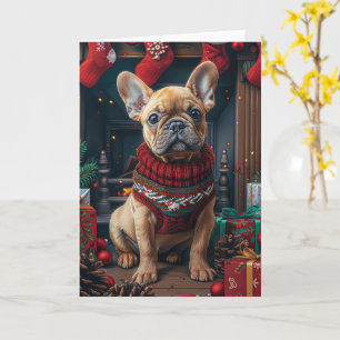 French Bulldog With Christmas Gifts Fireplace Card