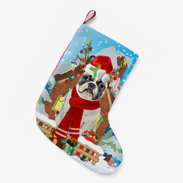 French Bulldog with Christmas gifts Small Christmas Stocking (Front (Hanging))