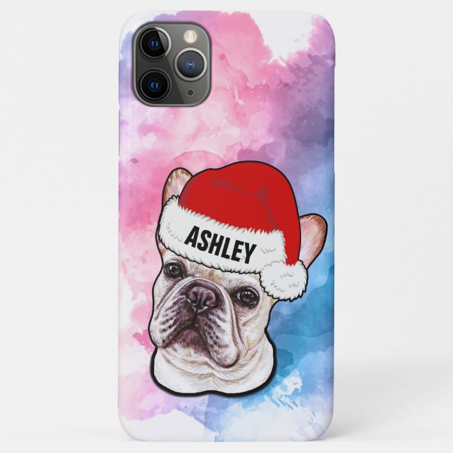 French Bulldog with Christmas Hat Holiday Dog Case-Mate iPhone Case (Back)