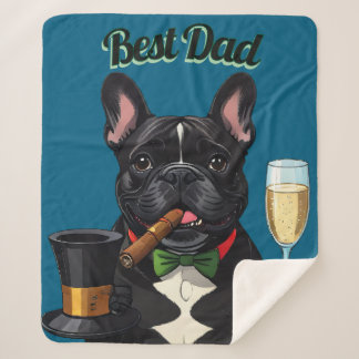 French Bulldog with Cigar Father's Day Sherpa Blanket