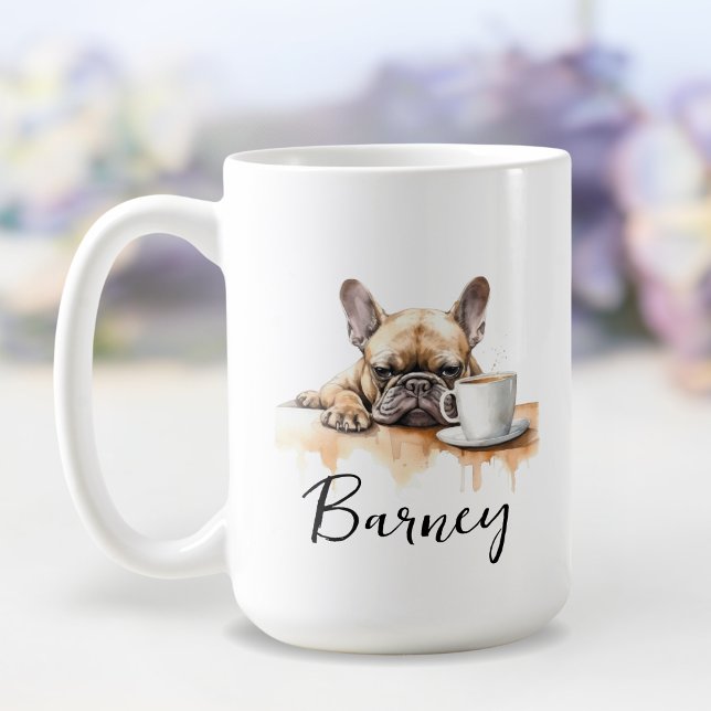 French bulldog with coffee mug, dog with attitude coffee mug (Creator Uploaded)