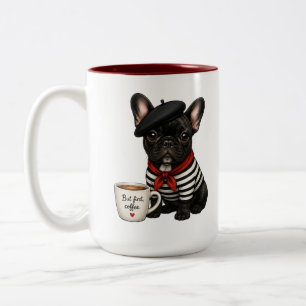 French Bulldog with coffee Two-Tone Coffee Mug