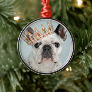 French Bulldog with Crown Metal Tree Decoration