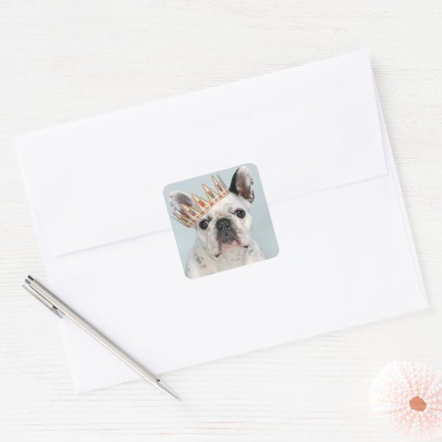 French Bulldog with Crown Square Sticker (Envelope)