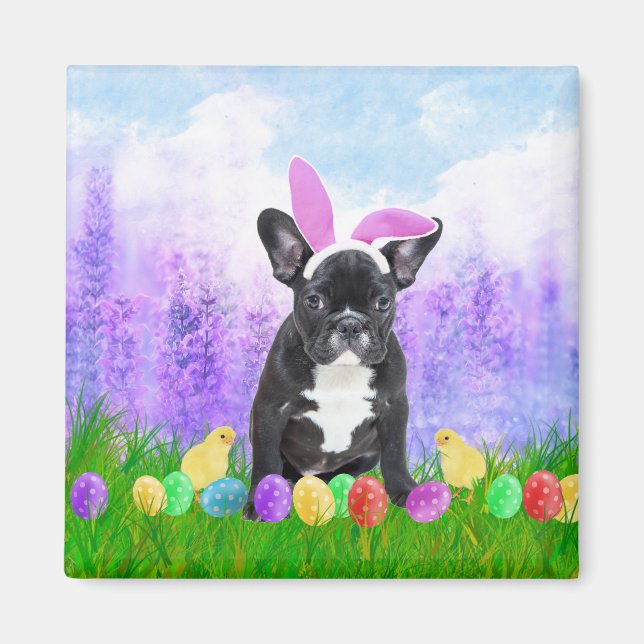French Bulldog with Easter Eggs Bunny Chicks Magnet (Front)