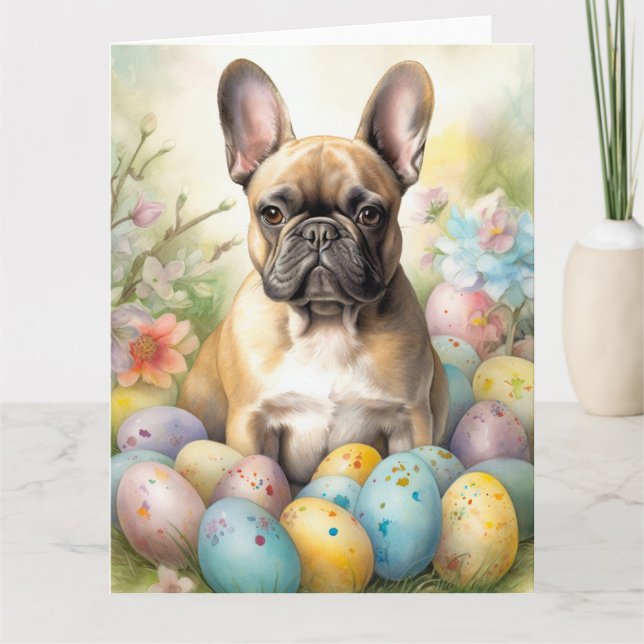 French Bulldog with Easter Eggs Card (Front)