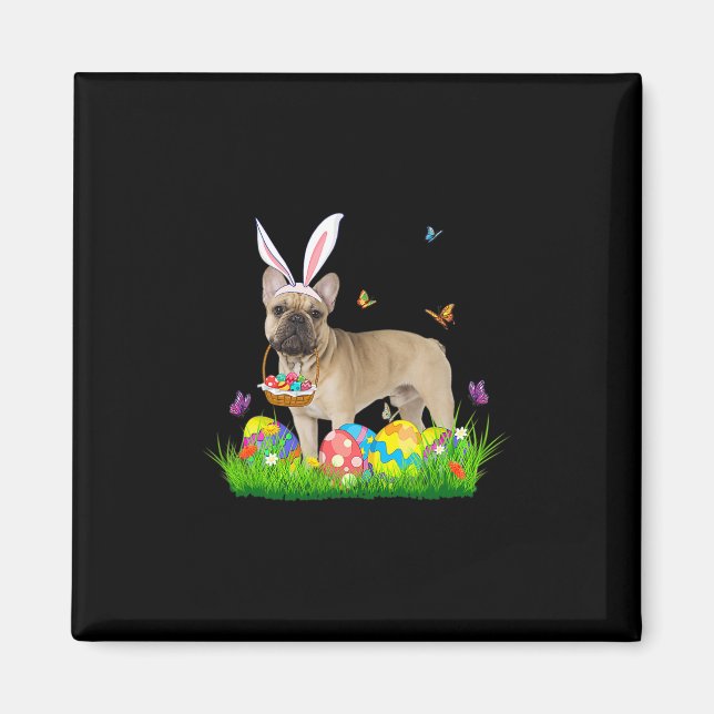 French Bulldog With Egg Basket Easter Hunting Egg  Magnet (Front)