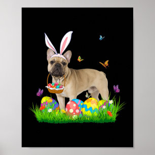 French Bulldog With Egg Basket Easter Hunting Egg Poster