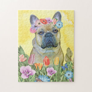 French Bulldog with Flowers Spring Jigsaw Puzzle
