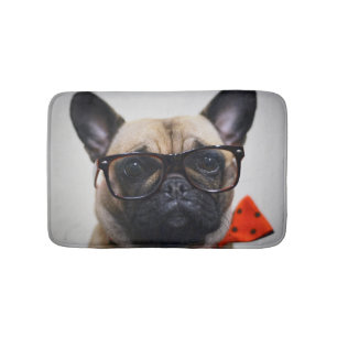 French Bulldog With Glasses And Bow Tie Bath Mat