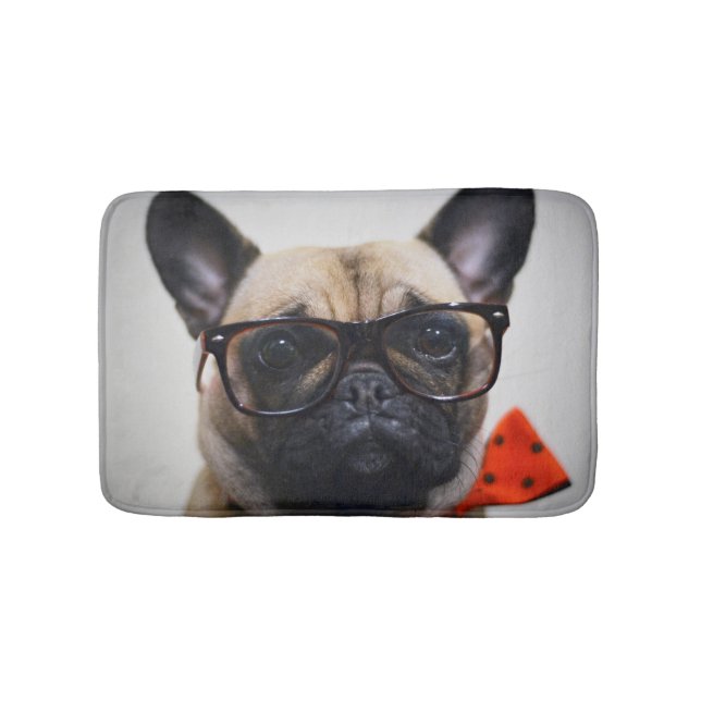 French Bulldog With Glasses And Bow Tie Bath Mat (Front)