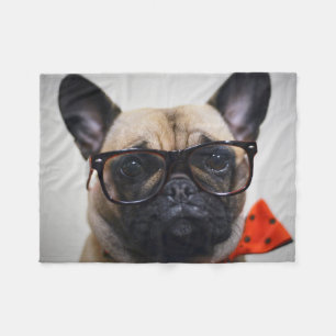 French Bulldog With Glasses And Bow Tie Fleece Blanket