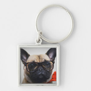 French Bulldog With Glasses And Bow Tie Key Ring