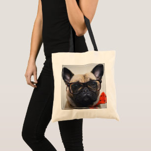 French Bulldog With Glasses And Bow Tie Tote Bag