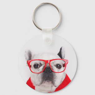 French Bulldog with Glasses and Shirt Key Ring