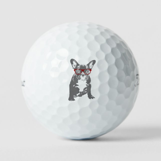 French bulldog with glasses humour fun golf balls (Front)