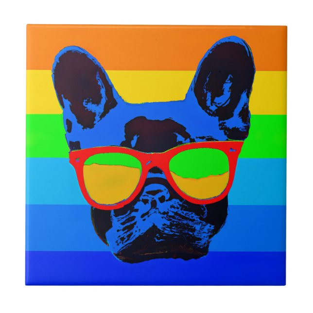 French bulldog with glasses Pop art style  Tile (Front)