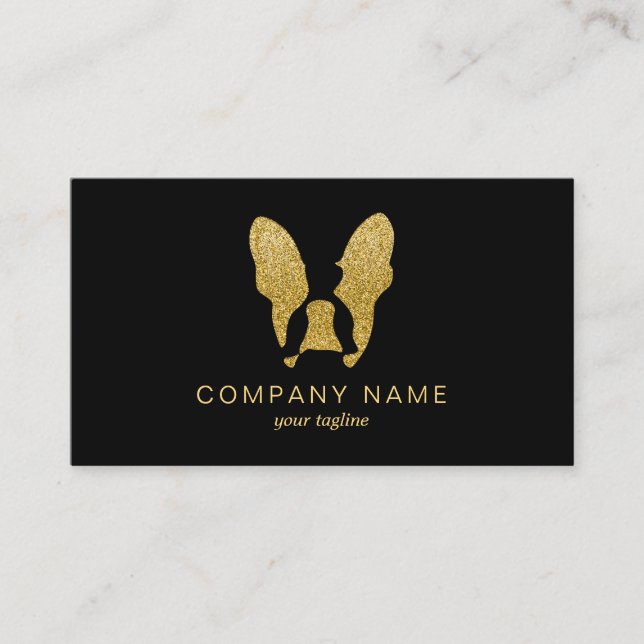 French Bulldog with Gold Glitter Business Card (Front)