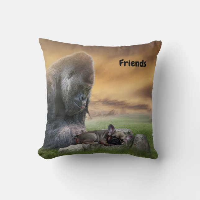 French bulldog with gorilla decorative pillows (Front)