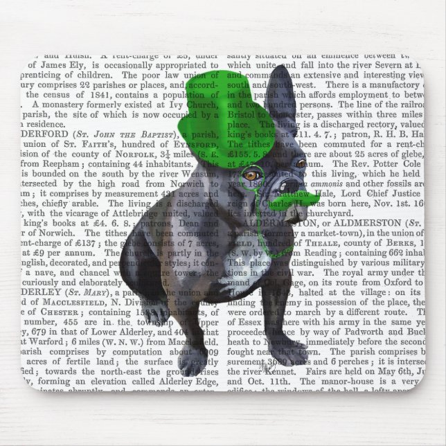 French Bulldog With Green Top Hat and Moustache Mouse Mat (Front)