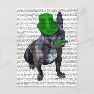 French Bulldog With Green Top Hat and Moustache Postcard